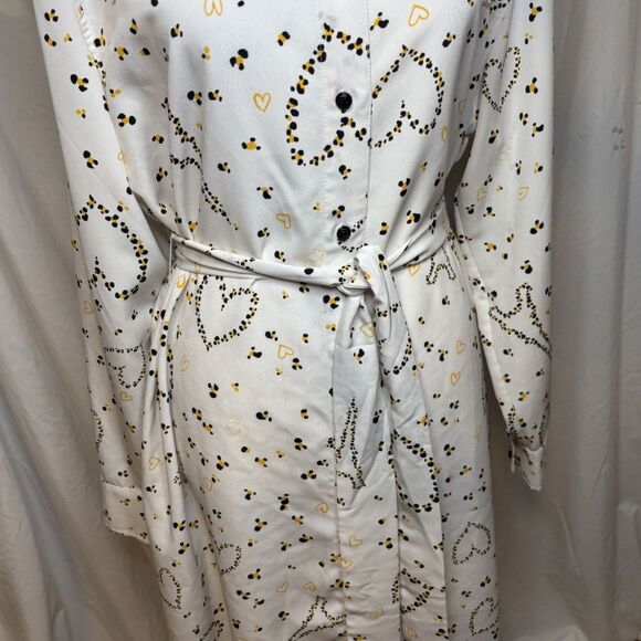 Karl Lagerfield Paris Logo Print Belted Shirtdress Button Up Collared White Gold - Picture 6 of 7